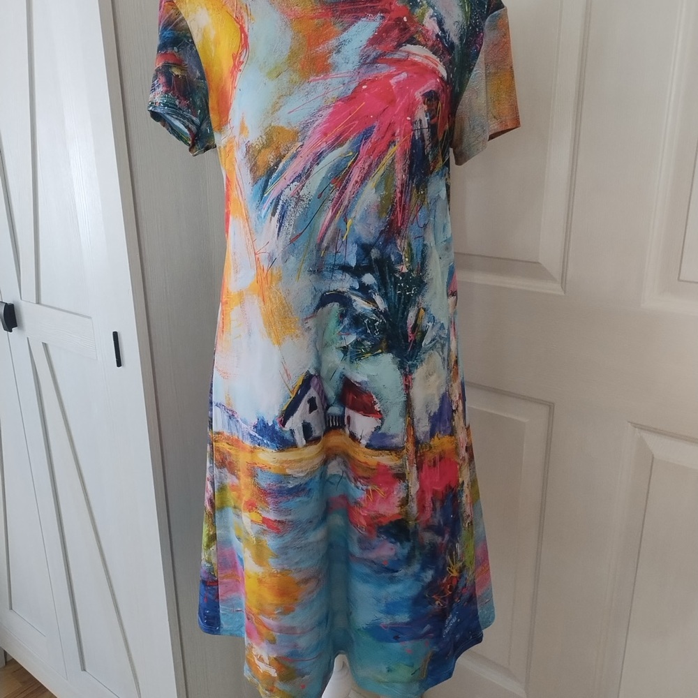 Leoma Lovegrove Vibrant Artistic Print Midi Dress Sz S